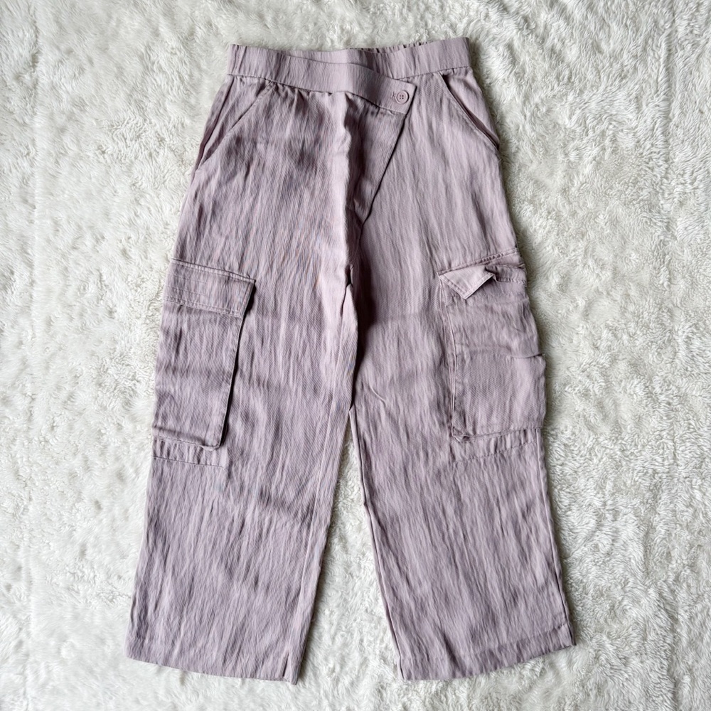 Zara Woman Dusty Pink High Rise Relax Baggy Wide Cargo Utility Pant MEDIUM Boho - Picture 2 of 9